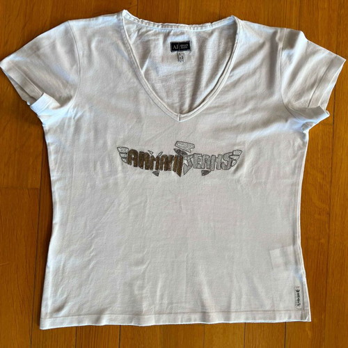 Armani Jeans blouse used, white with gold details, size M
