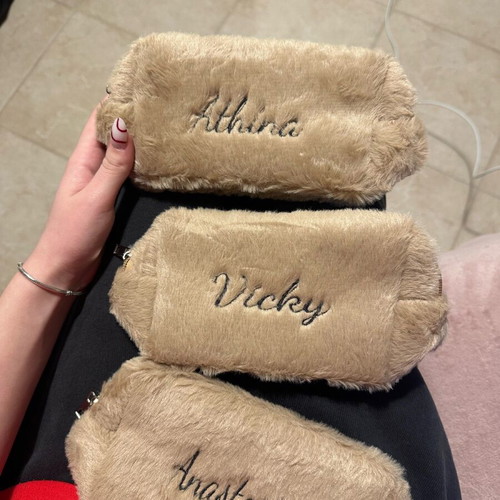 Fuzzy toiletry bag new, multicolored