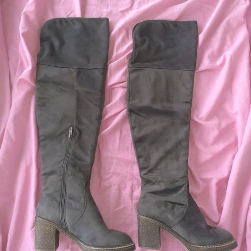 Women's boots like new, grey fabric imitation suede, size 38