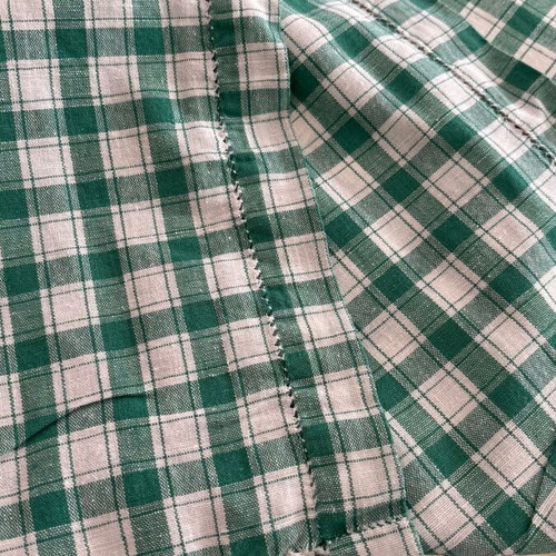 Linen fabric tablecloth, white and green