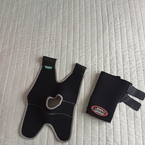 Sensiplast knee brace and John's left wrist orthopaedic splint