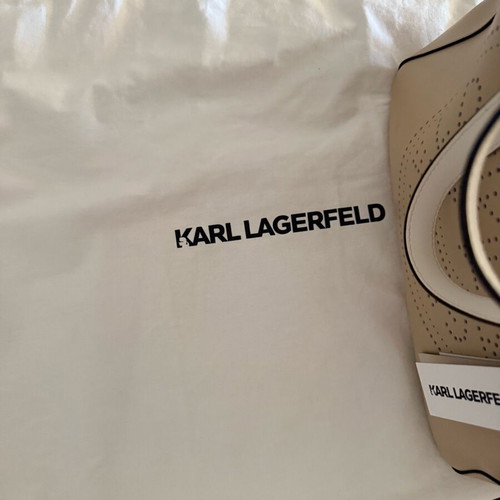 Karl Lagerfeld Large Shoulder Bag New, Beige and White Leather