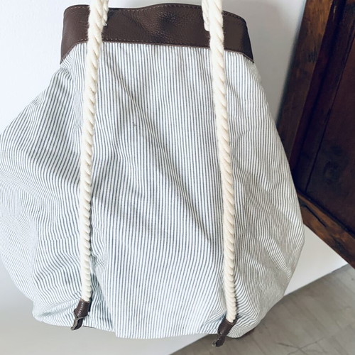 Ioanna Kourbela Backpack Bag new, leather and cotton, waterproof interior