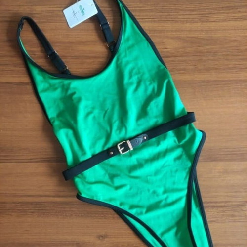 Palmers green one-piece swimsuit with decorative belt