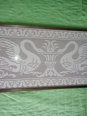 Crochet artwork with swan motif like new