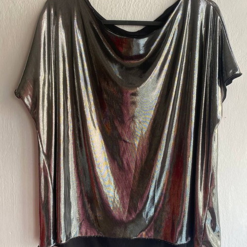 Pour Moi Metallic Glossy Mirror Blouse like new, silver, size M