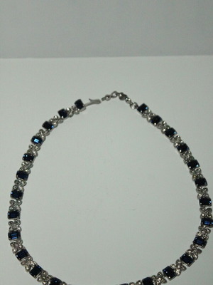 Apefthon women's silver necklace with blue stones and rhinestones new