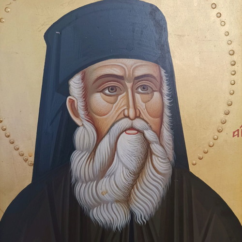 Εικόνα Αγίου Νεκταρίου αγιογραφία σαν καινούργιο, ξύλο καρυδιάς 25x35cm