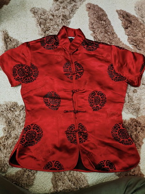 Chinese satin cheongsam blouse red like new, size S/M