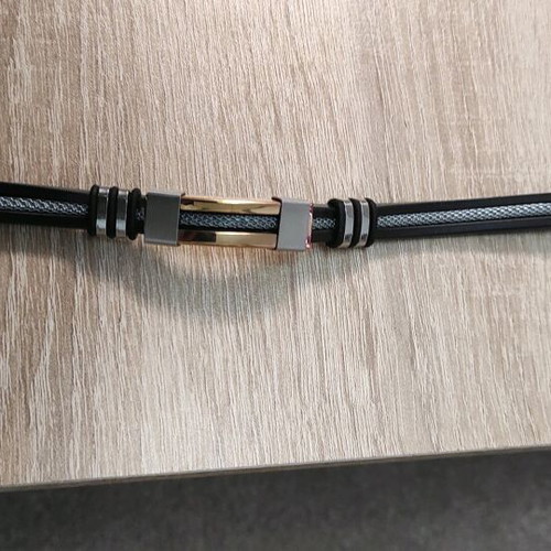 Stainless Steel Bracelet like new with gold chain and black rubber band