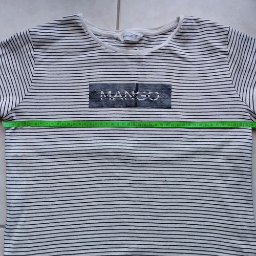 Mango cotton striped T-shirt with metallic logo print, navy