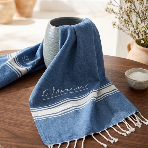 Cotton beach towels pareo blue with fringes 2 pieces 180x90cm