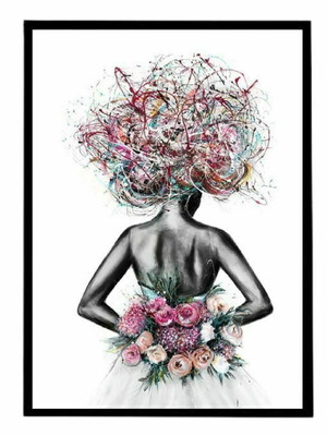 Framed Bride's Flowers Print with Synthetic Black Frame made to order