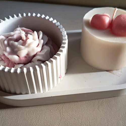Handmade porcelain set with candlestick and natural candles