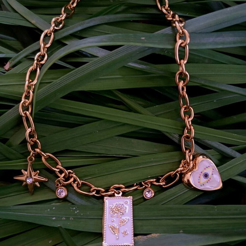 Handmade necklace made of stainless steel gold color new