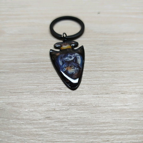 Alpha keychain new, black with wolf design