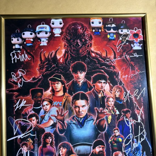 Stranger Things Season 5 Signed Memorabilia Poster with Custom Kinder Joy Funko Pop