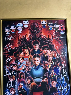 Stranger Things Season 5 Signed Memorabilia Poster with Custom Kinder Joy Funko Pop