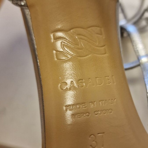 Casadei silver T-strap sandals like new, size 37, stiletto heel