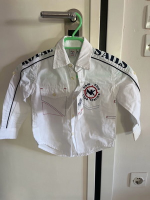 Boys' dress shirt new, white and blue, size 98 cm
