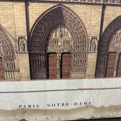 Notre Dame wooden vintage painting used, 80x60 cm