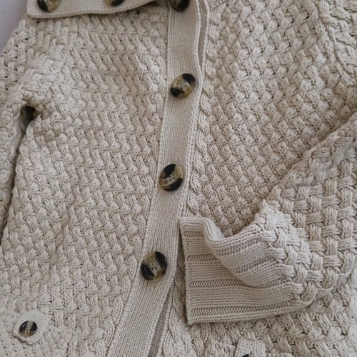 Long knitted cardigan like new, beige, warm with large collar