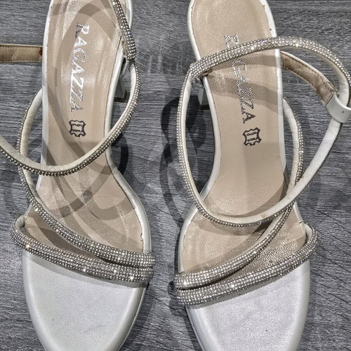 Evening (bridal) sandals new, size 38, white and silver