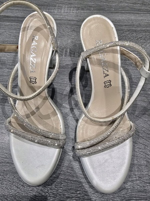 Evening (bridal) sandals new, size 38, white and silver