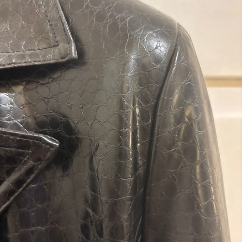 Lussile Young Women's Trench Coat Large new, black with Croco print