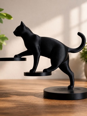 3D Printed Balancing Cat Sculpture made to order, minimal modern decor