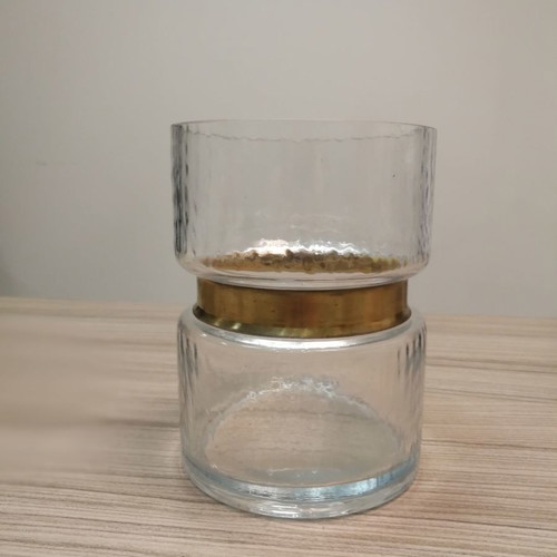 Decorative glass candle holder vase used with gold design
