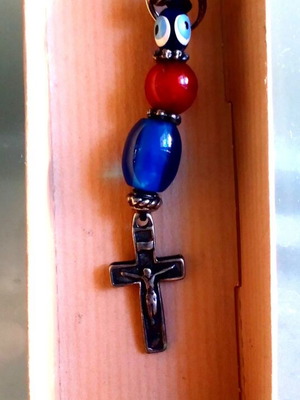 Crucifix Cross charm unused with colorful beads