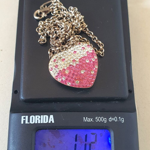 Silver necklace 925 with pink heart and crystals IMIKS like new
