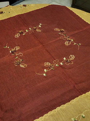 Tablecloth and two doilies like new organza embroidered set