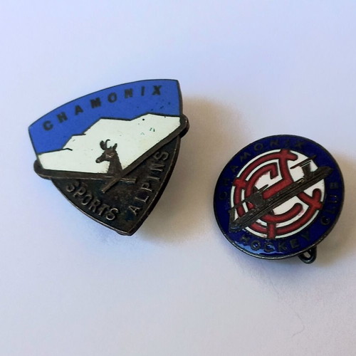 Set of sports enamel pins used from Chamonix, France