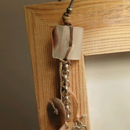 Handmade earrings with mother-of-pearl beads, chain and cord new