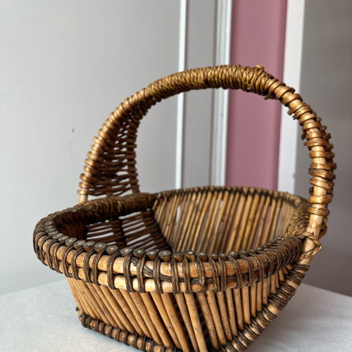 Vintage handmade basket from natural bamboo and rattan used