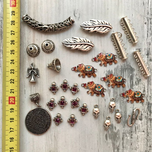 Metal silver jewelry elements pack of 30 pieces like new