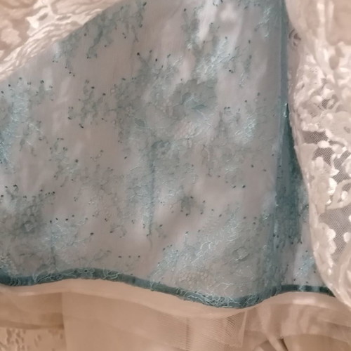 Demetris by Dawood wedding dress used, handmade lace and tulle blue