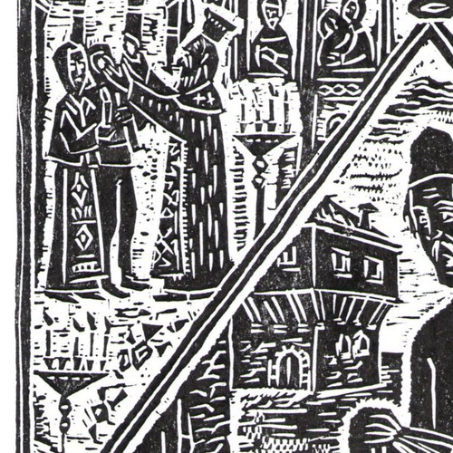 Handmade linocut print The Song of Life new