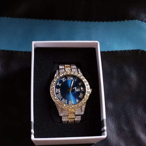 Watch new with blue dial and decorative crystals