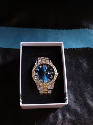 Watch new with blue dial and decorative crystals