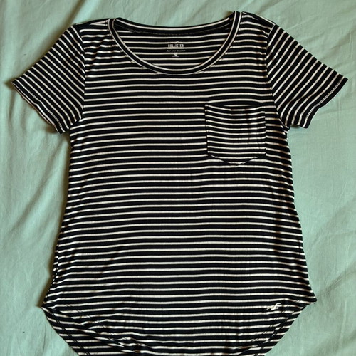 Hollister Womens Striped T-Shirt XS New Nautical Navy White Pocket Tee