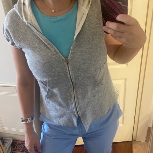 Zic Zac women's grey short-sleeve cardigan like new with 3 white stripes