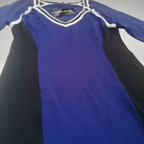 Karen Millen dress used, blue and black knit, size Medium-Large