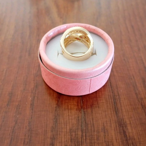 Ring gold plated with pink and gold zircon stones, size 7 new