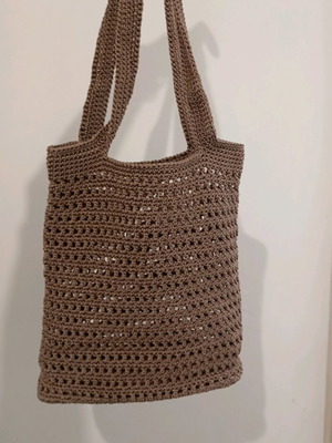 Shopping bag καφέ πλεκτή ώμου καινούργια με διάτρητο σχέδιο