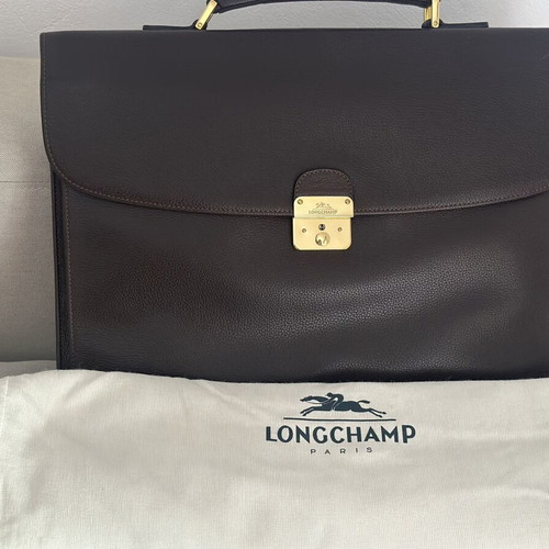 Longchamp leather briefcase new, brown