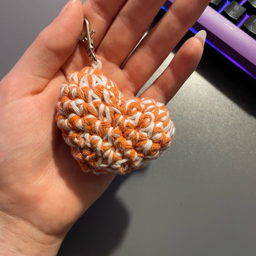 Handmade heart keychain orange and white new