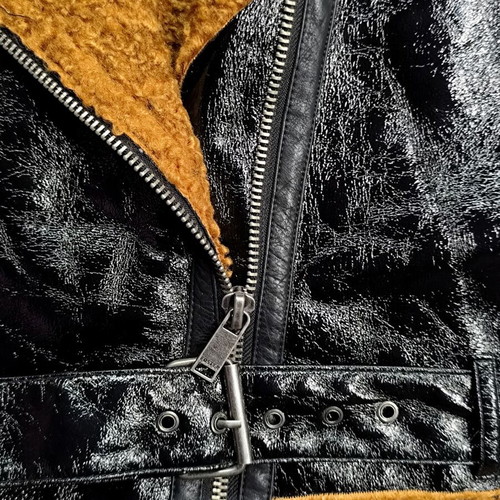 Foster men's jacket used, black leather-vinyl style, Medium-Large